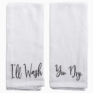 Stitch & Weft 2 Pack Kitchen Towels Dish Tea Hand I'LL WASH YOU DRY Cotton 28x18